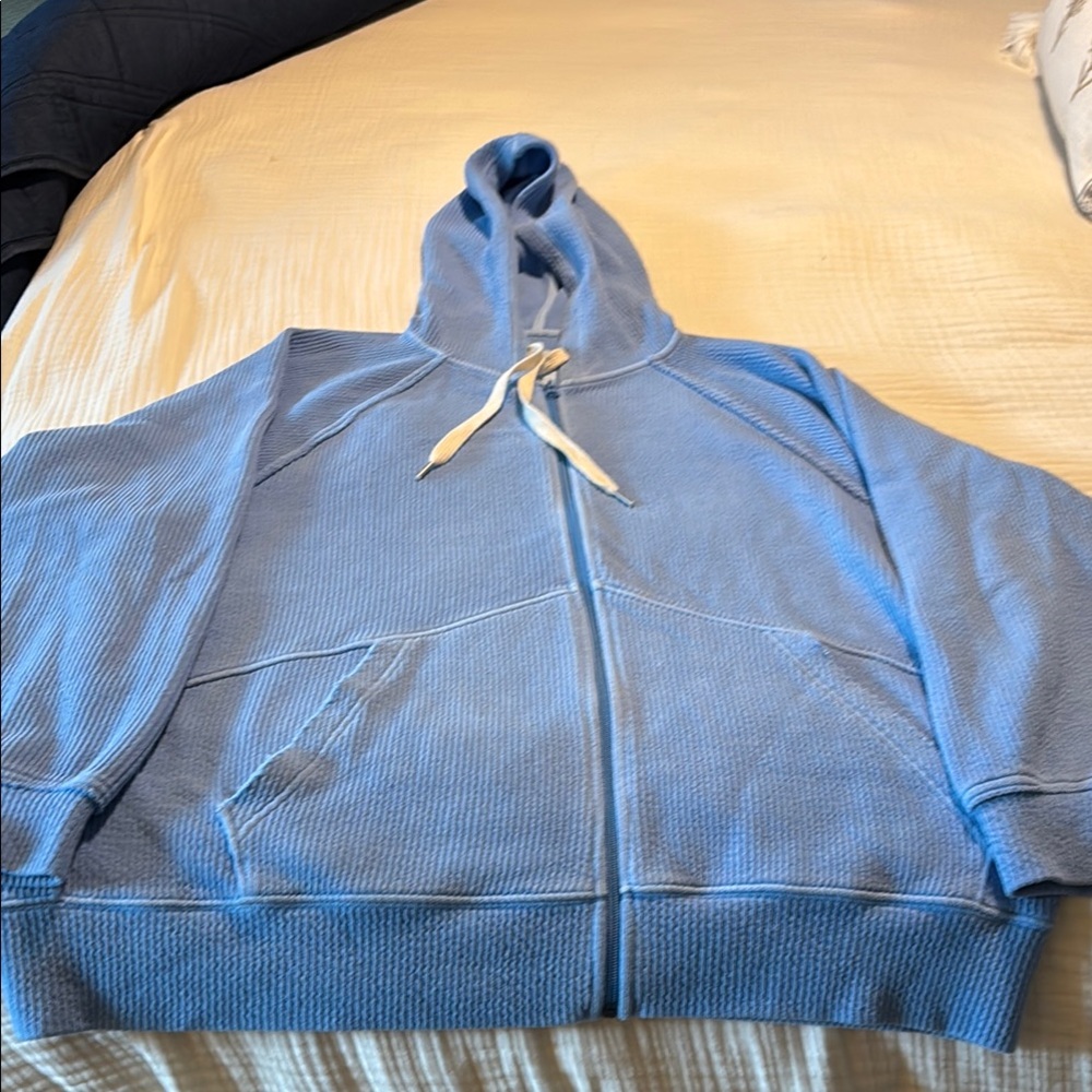 Aerie Waffle Blue Zip-Up Oversized Hoodie
